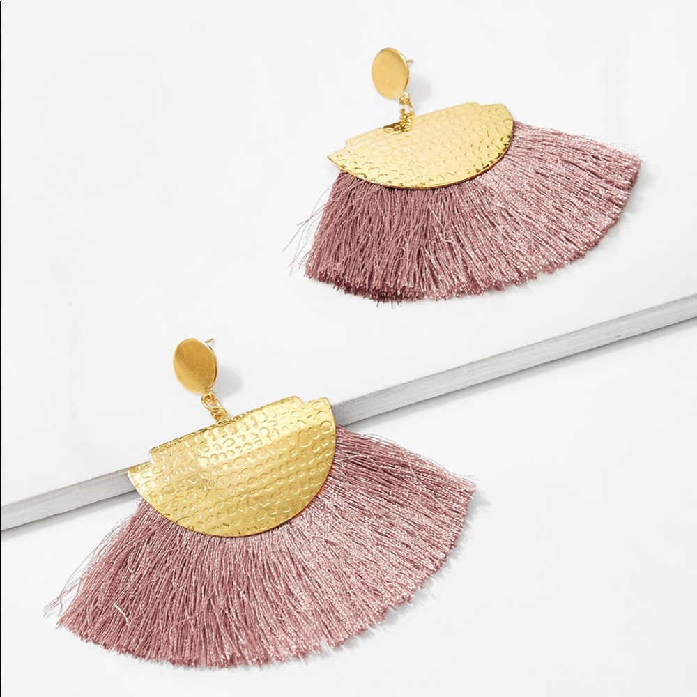 Twice Chic Boutique| Piper Blush Pink & Golden Fringe Earrings